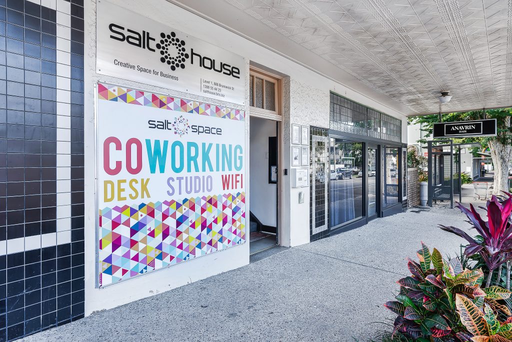 Entrance to salt space coworking office, street level 888 brunswick st new farm