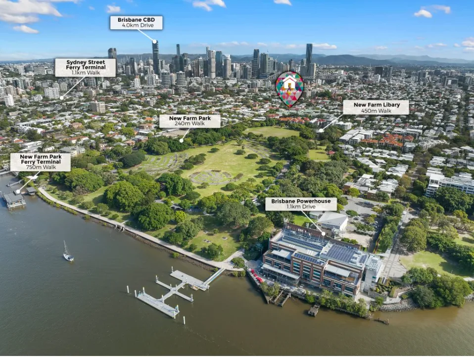 Aerial view of New Farm showing Salt Space and nearby landmarks