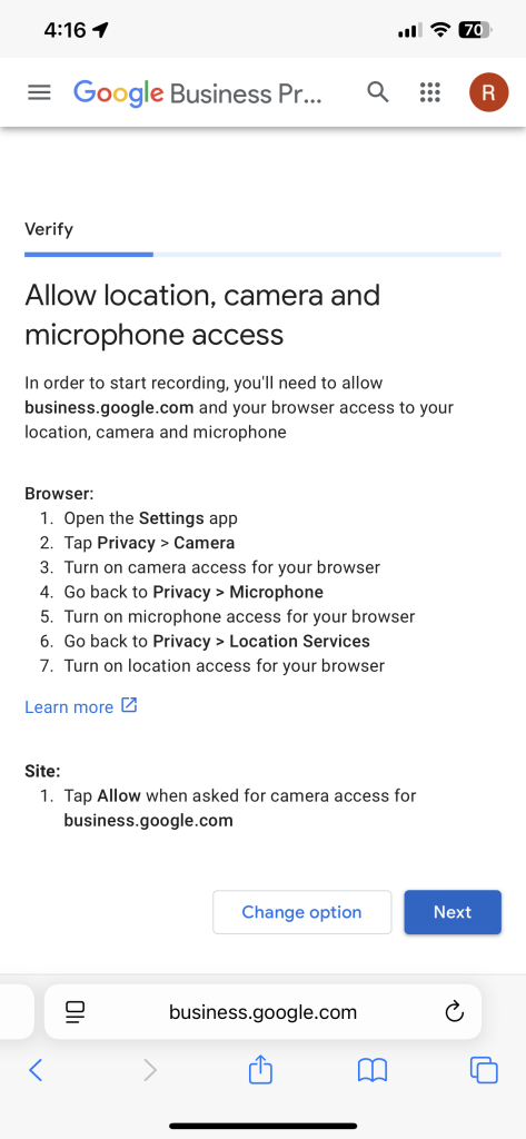 Google Maps app showing Your Business on iPhone