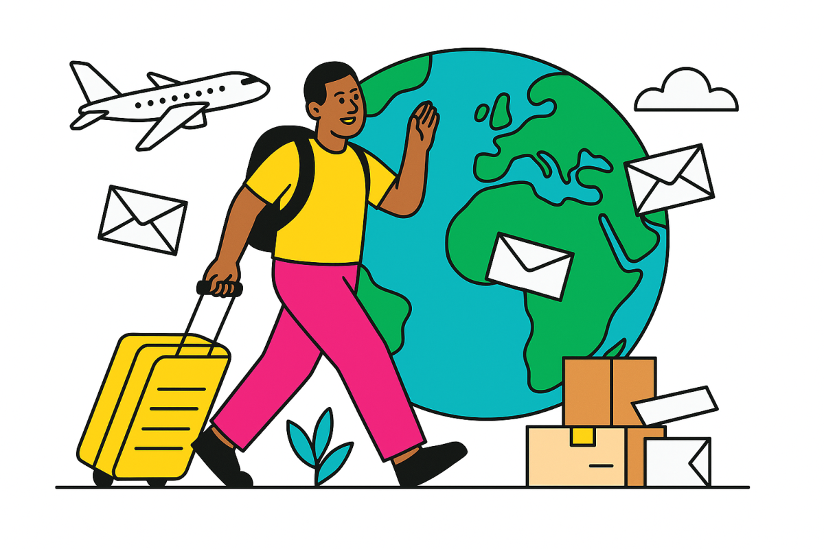 person globe trotting while mail handled for them